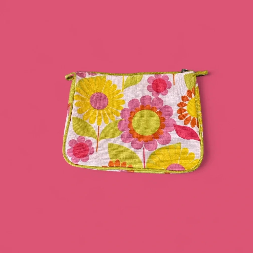 Clinique Floral Cosmetic Bag Makeup Holder Zipper Pouch Carrier Multicolored - Picture 2 of 10